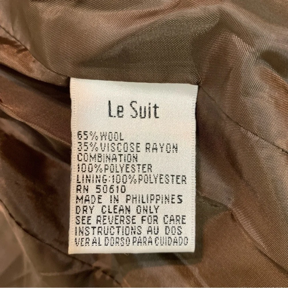 Le Suit Formal Classic Brown Wool Tweed Button Closure Blazer Suit Size 10.